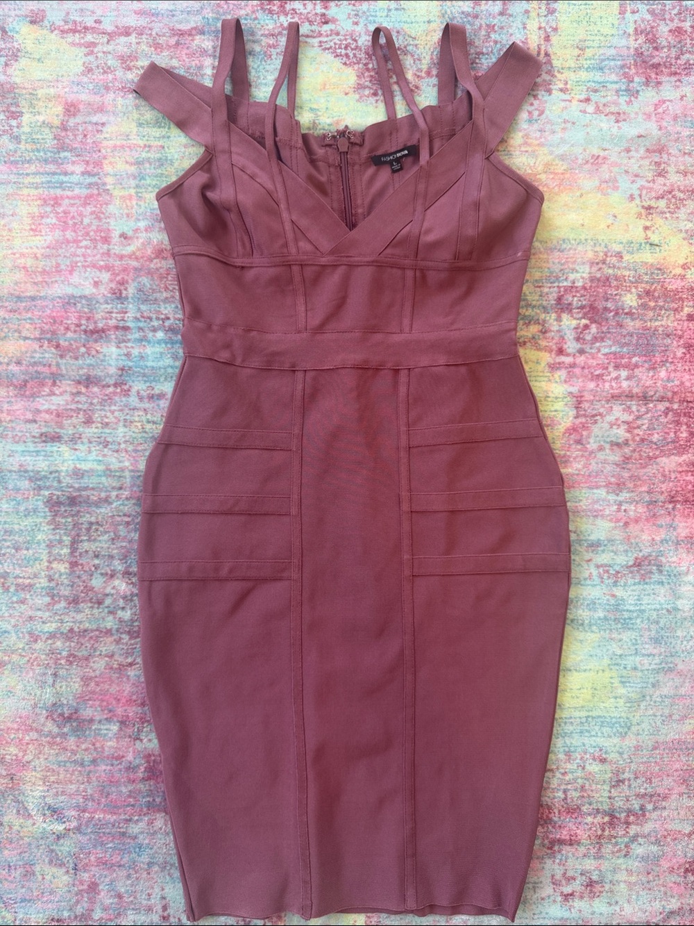 Fashion Nova Mauve Strappy Midi Bodycon Dress